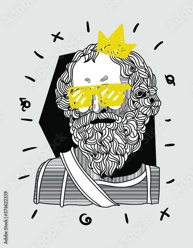 Archimedes. Vector illustration hand-drawn. Crazy yellow style. 