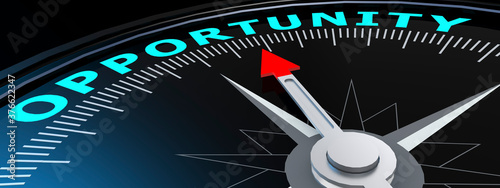 Compass with needle pointing the word opportunity