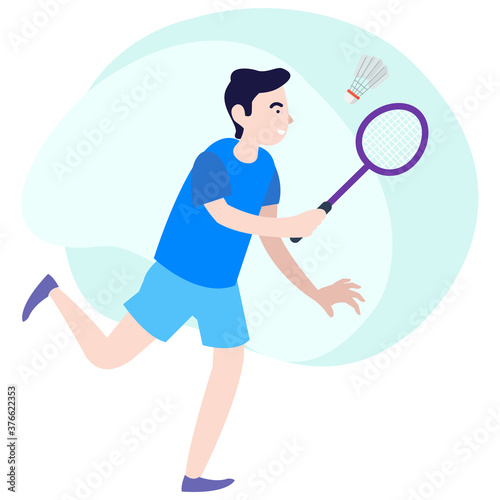 A professional badminton player playing in an international competition