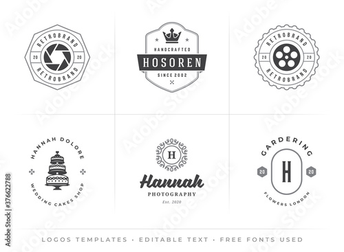 Modern vintage logos templates set with editable fonts