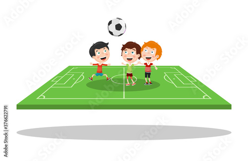 Kids Playing Football - Soccer on Playground Isolated on White Background