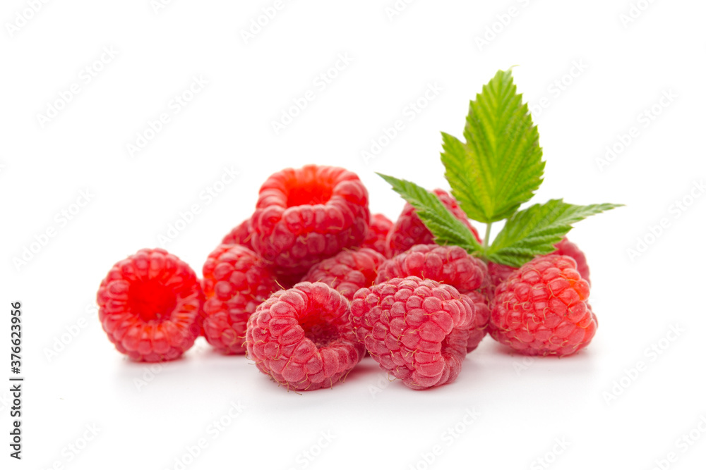 raspberries with leaf isolated on a white background raspberries with leaf isolated on a white background