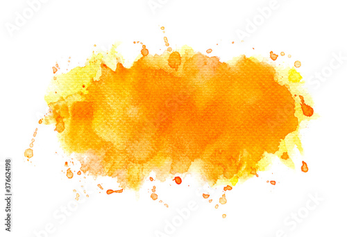 orange watercolor splashes of paint on white paper.