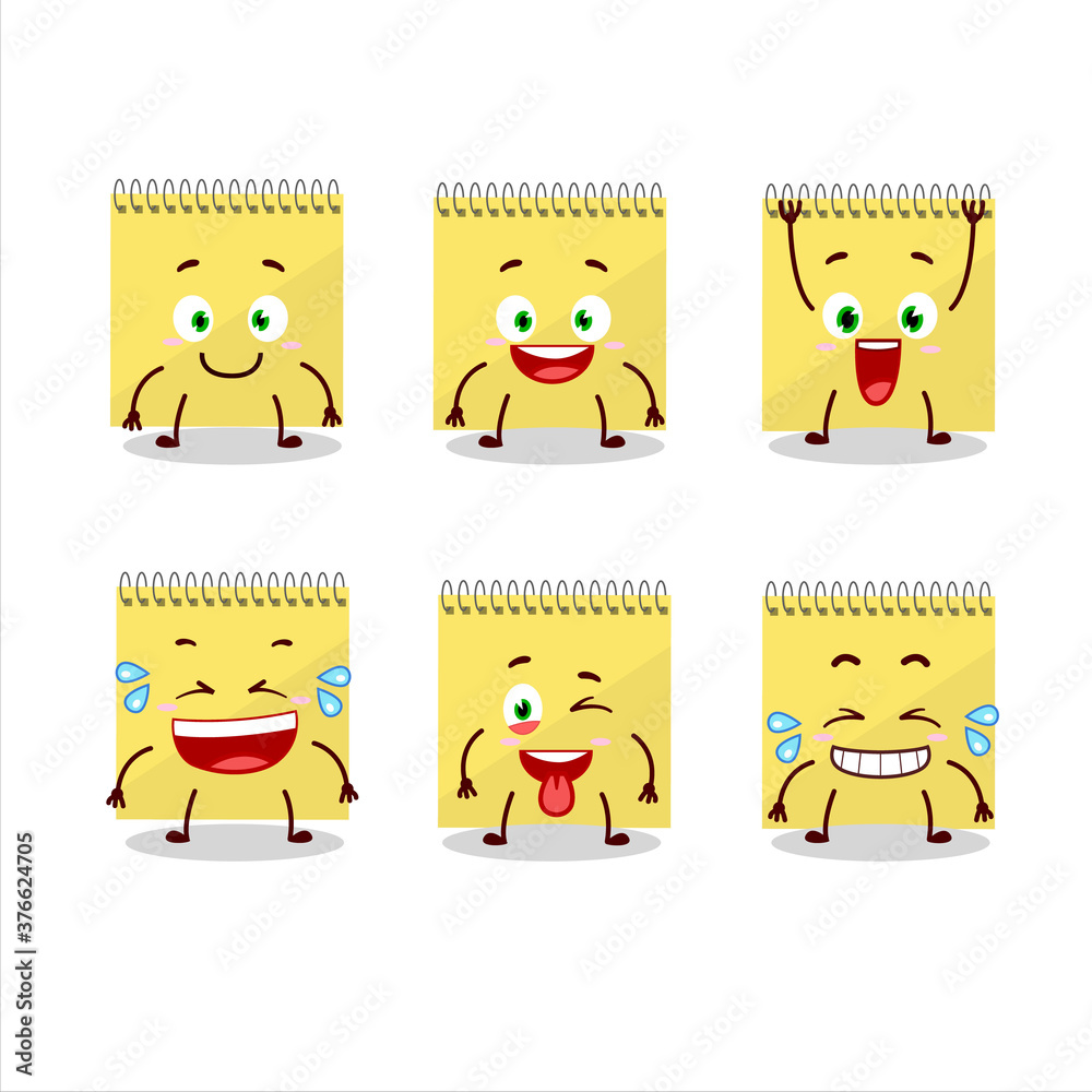 Cartoon character of spiral square yellow notebooks with smile expression Cartoon character of spiral square yellow notebooks with smile expression