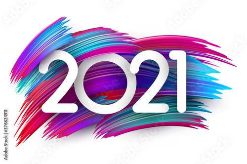 2021 sign over cold tone brush strokes.