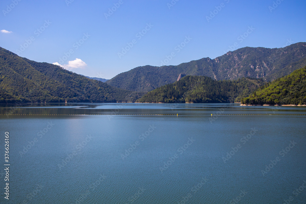 Views of the Susqueda reservoir and its mountains and the blue water, Catalonia (Spain)
