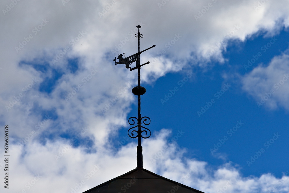 Dragon wind vane made from cast iron. Looks weathered and rusted. Dragon wind vane made from cast iron. Looks weathered and rusted.