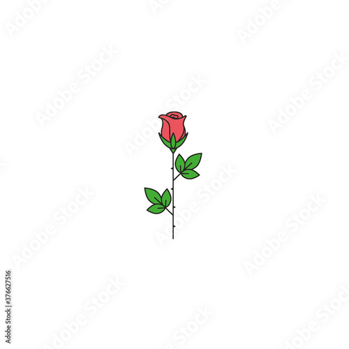 Red rose flat color line icon in minimal design. Luxury flower simple linear sign, symbol, ui element, pictogram on isolated white background.