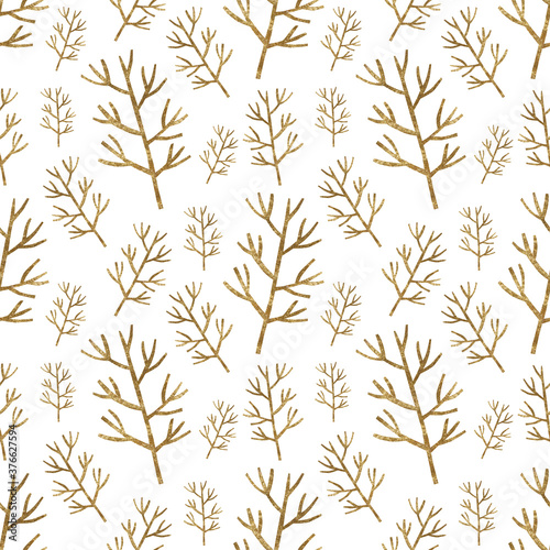 Golden branches seamless pattern. New year background 2021.