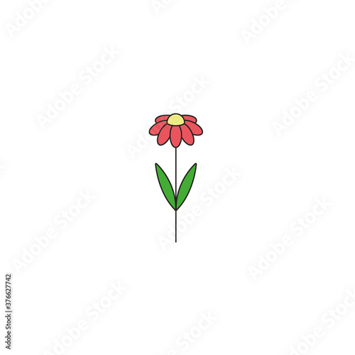 Red chamomile flat color line icon in minimal design. Gerbera flower simple linear sign, symbol, ui element, pictogram on isolated white background.