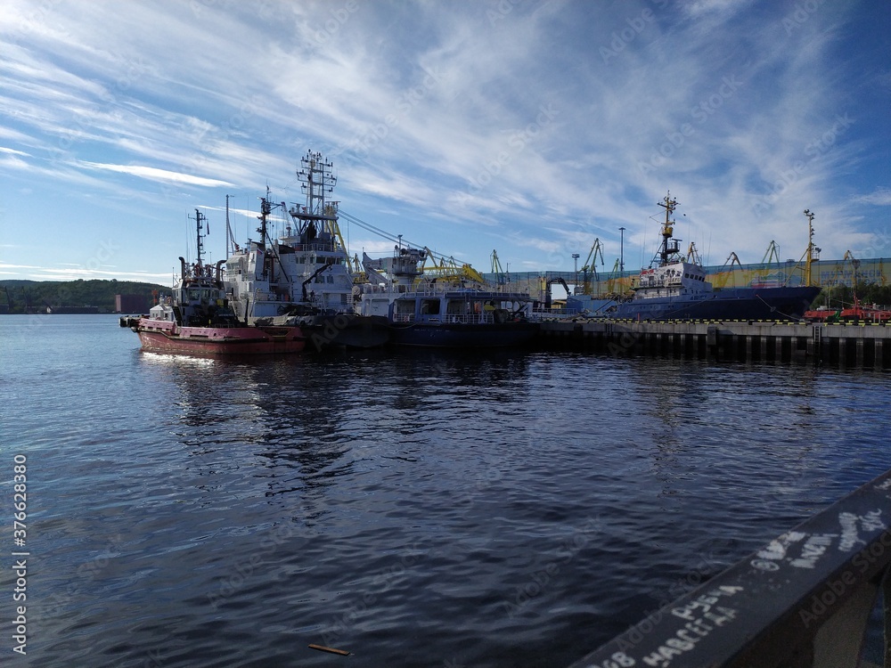 Embenkment and port of city Murmansk