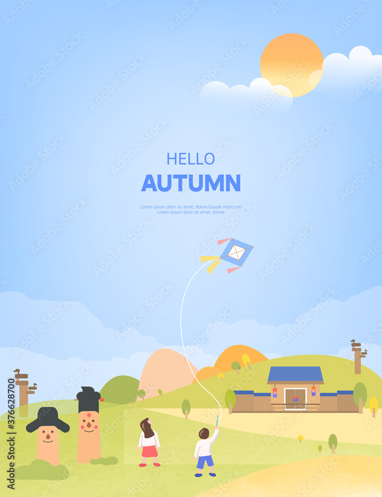autumn illustration frame : Korean traditional autumn scenery