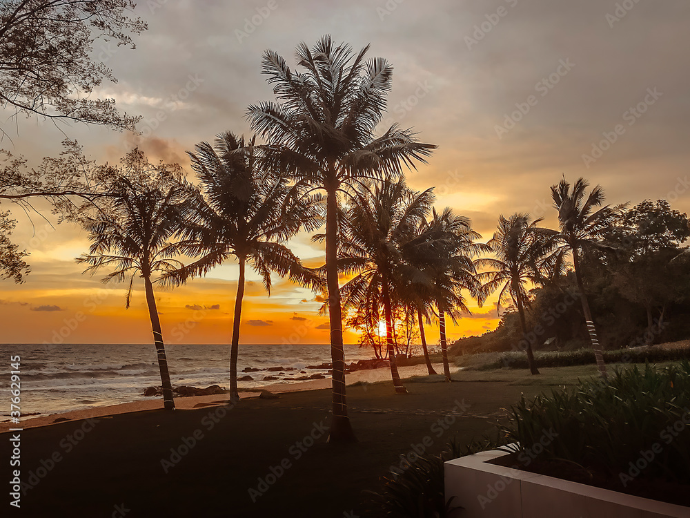 Ultimate experience, travel, rest and amazing sunset on Phu Quoc island . View sundown on the sea of Phu Quoc island, Vietnam
