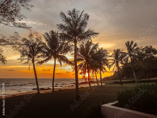 Ultimate experience  travel  rest and amazing sunset on Phu Quoc island . View sundown on the sea of Phu Quoc island  Vietnam