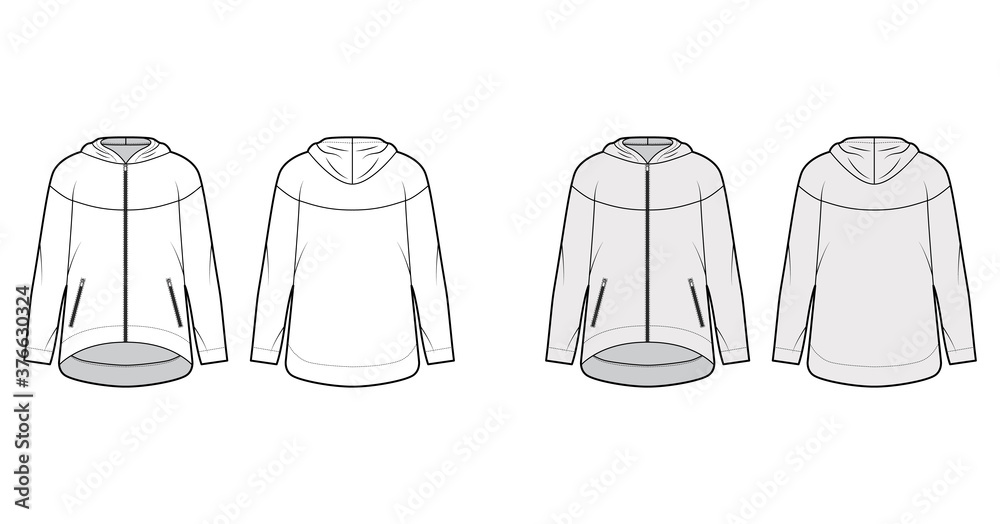 Hoodie. Technical fashion flat sketch Vector template. Cotton
