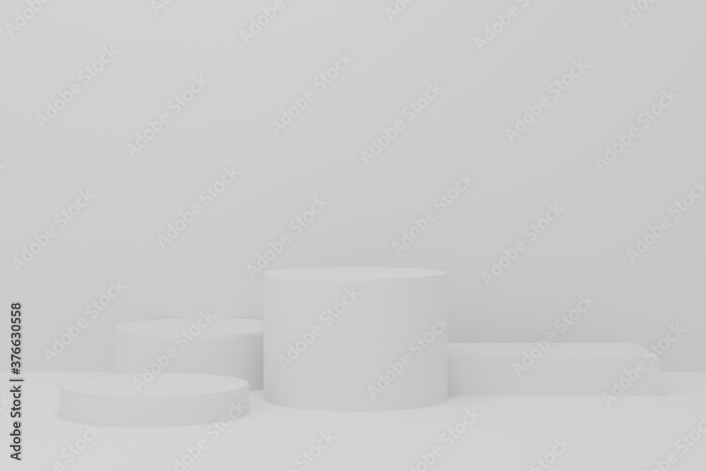 3d illustration with geometric step white cylinder podium platform for cosmetic product presentation.Mock up design empty space. Abstract composition in background modern style 3d illustration with geometric step white cylinder podium platform for cosmetic product presentation.Mock up design empty space. Abstract composition in background modern style