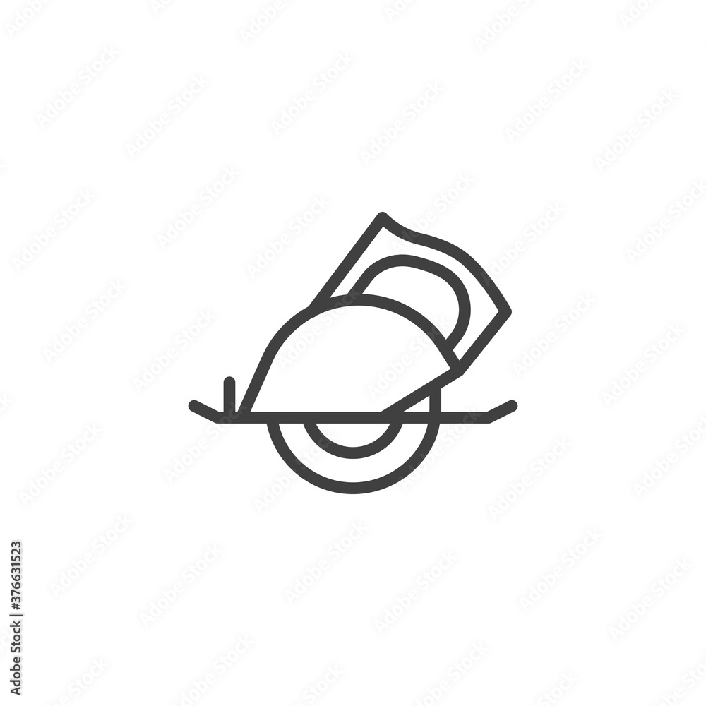 Circular saw line icon. linear style sign for mobile concept and web design. Handle electric saw outline vector icon. Symbol, logo illustration. Vector graphics Circular saw line icon. linear style sign for mobile concept and web design. Handle electric saw outline vector icon. Symbol, logo illustration. Vector graphics