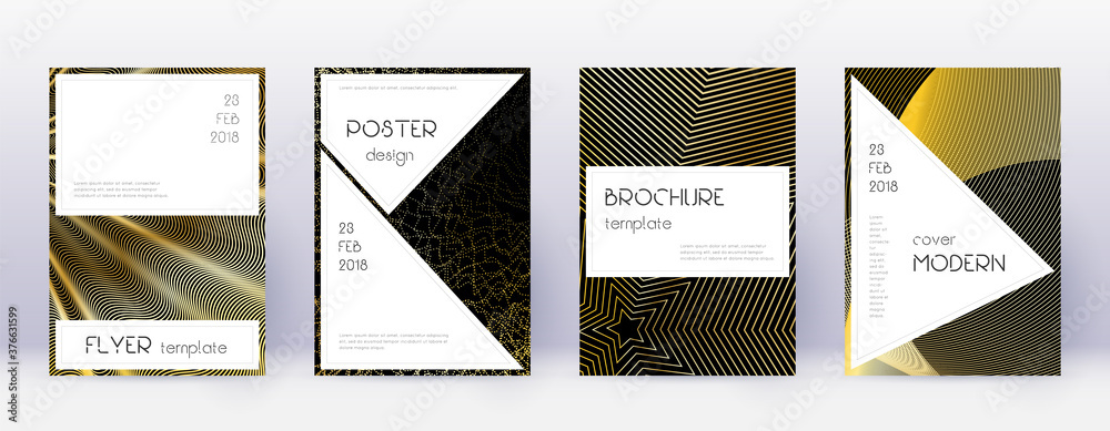 Stylish brochure design template set. Gold abstrac