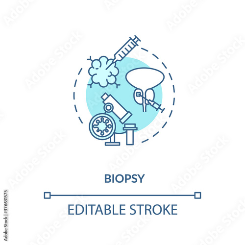 Biopsy concept icon. Medical procedure, clinical diagnostics idea thin line illustration. Laboratory analysis, lab testing. Vector isolated outline RGB color drawing. Editable stroke