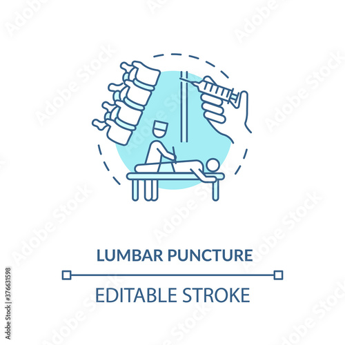 Lumbar puncture concept icon. Central nervous system diseases diagnostics idea thin line illustration. Clinical procedure, spinal tap. Vector isolated outline RGB color drawing. Editable stroke