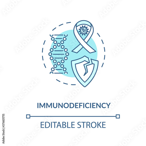 Immunodeficiency concept icon. HIV and AIDS awareness idea thin line illustration. Dangerous disease, low immunity. Weak immune system. Vector isolated outline RGB color drawing. Editable stroke