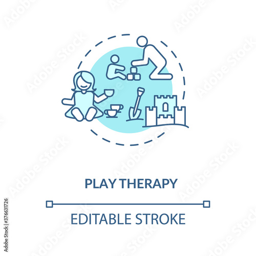 Play therapy concept icon. Fun games for mentally disabled children. Kid friendly treatment, pediatrics idea thin line illustration. Vector isolated outline RGB color drawing. Editable stroke