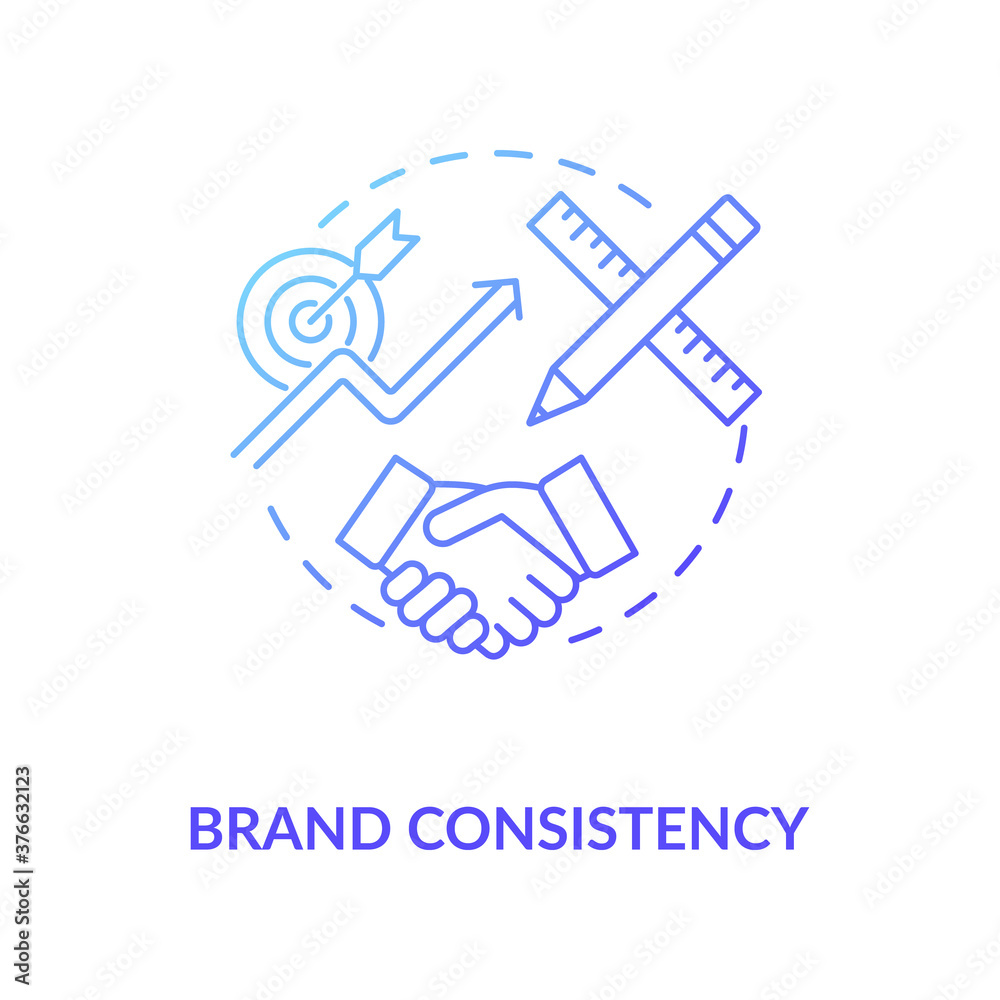 Brand consistency concept icon. Effective marketing plan creating idea thin line illustration. Building awareness. Sales strategy. Social network targeting. Vector isolated outline RGB color drawing Brand consistency concept icon. Effective marketing plan creating idea thin line illustration. Building awareness. Sales strategy. Social network targeting. Vector isolated outline RGB color drawing