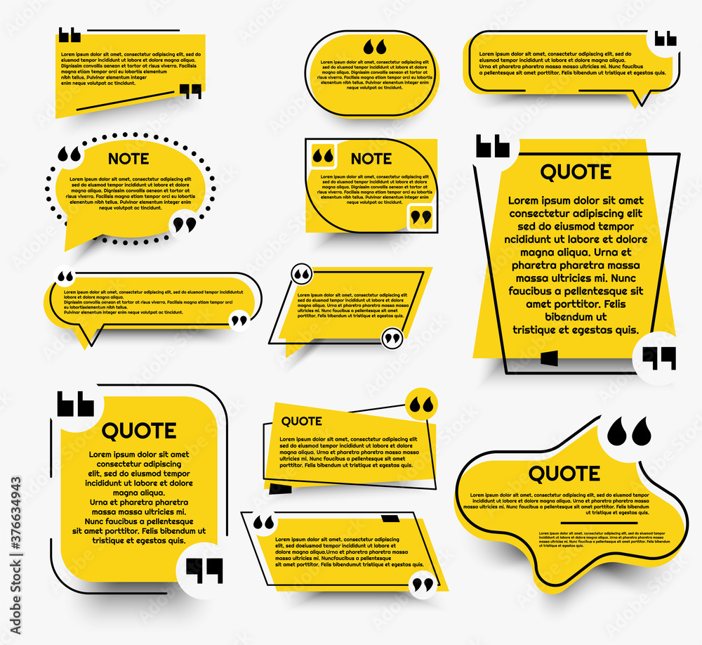 Set of yellow quotebox vector banner templates with quotation marks for