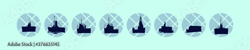 set of warships cartoon icon design template with various models. vector illustration