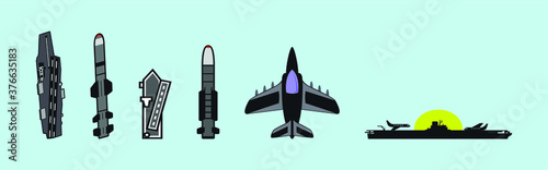 set of warships cartoon icon design template with various models. vector illustration