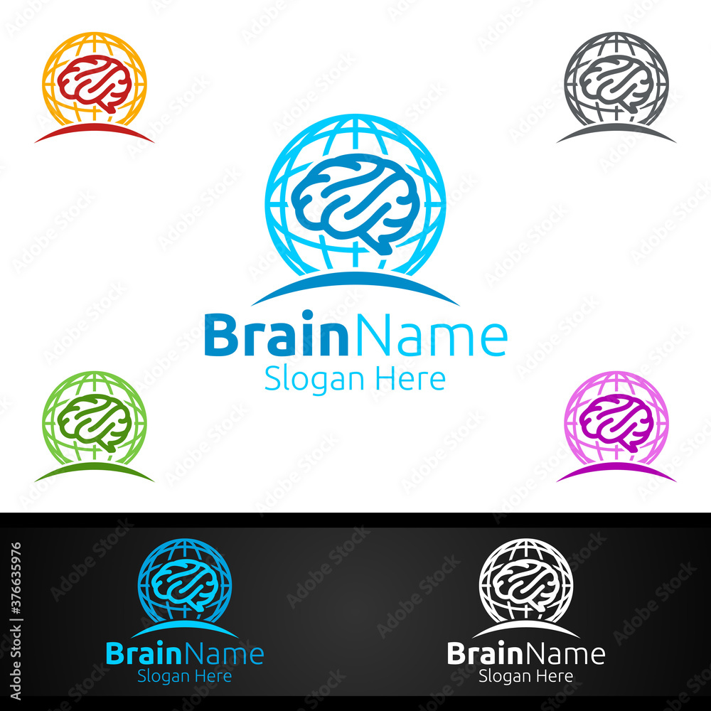 Global Brain Logo with Think Idea Concept Design Global Brain Logo with Think Idea Concept Design