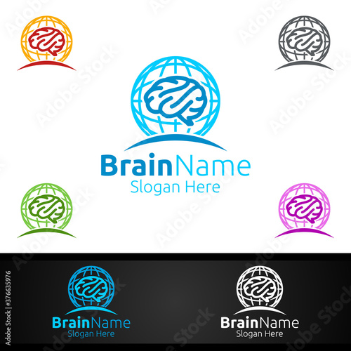 Global Brain Logo with Think Idea Concept Design