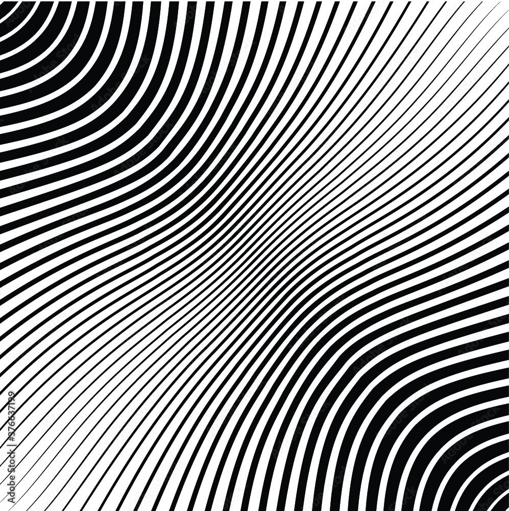 Abstract warped Diagonal Striped Background . Vector curved twisted slanting, waved lines texture
