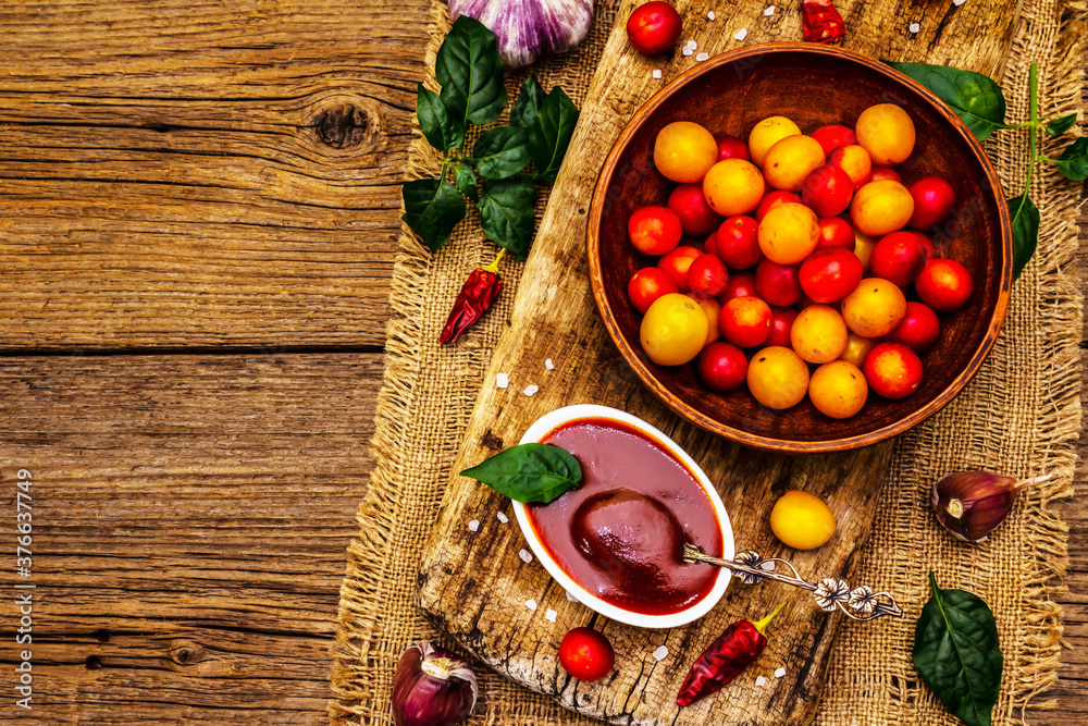 Tkemali Georgian cherry plum sauce with garlic and hot pepper