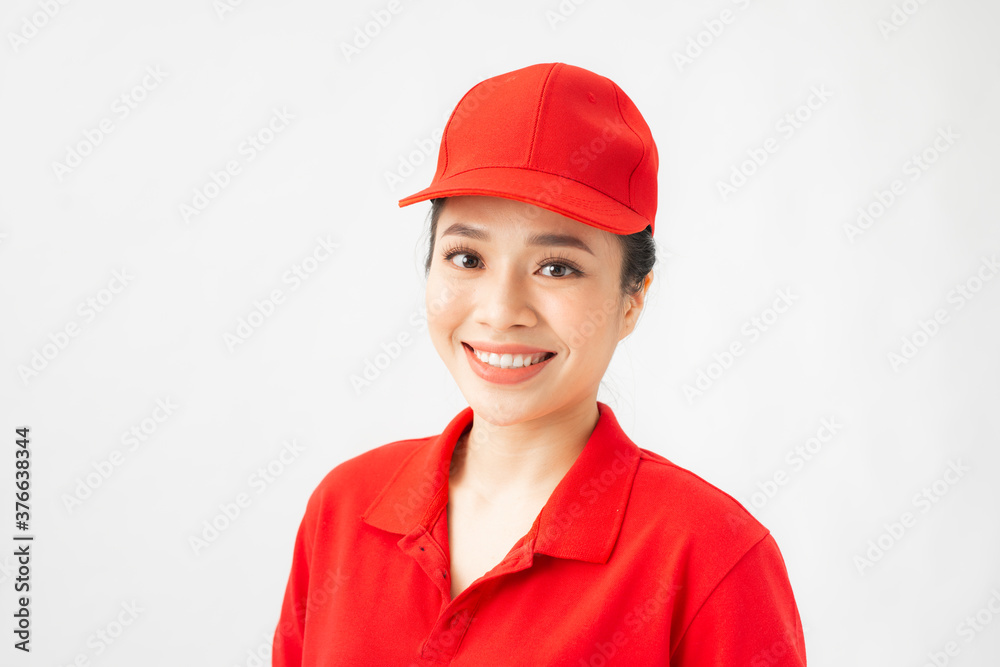 Portrait Of happy Female staff in uniforms isolated on white background with clipping path Portrait Of happy Female staff in uniforms isolated on white background with clipping path