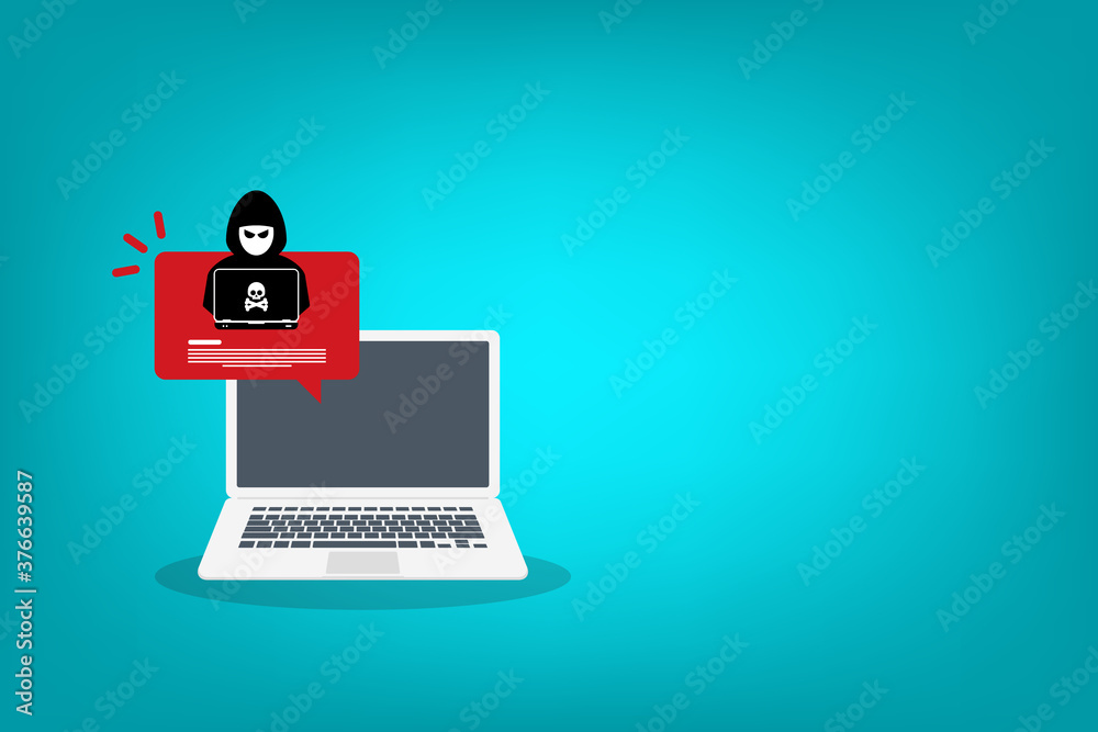 Alert notification on laptop computer vector, hacker, hacker detection, malware concept, spam data, online scam, virus Alert notification on laptop computer vector, hacker, hacker detection, malware concept, spam data, online scam, virus