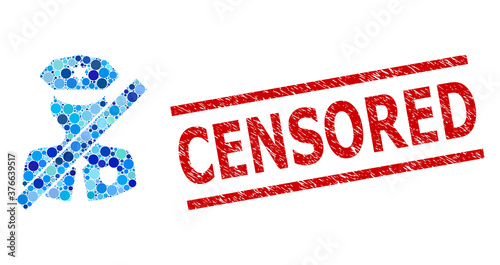 Circle collage closed police patrol and CENSORED unclean stamp print. Stamp seal includes CENSORED text between parallel lines. Vector collage is based on closed police patrol symbol,