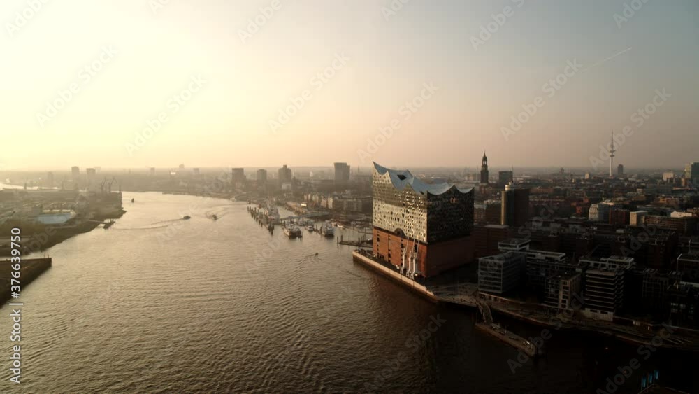 Elbe Philharmonic Hall on Elbe River at sunset, Hamburg, Germany Elbe Philharmonic Hall on Elbe River at sunset, Hamburg, Germany