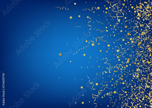 Gold Ribbon Carnival Vector Blue Background. 