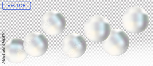 Shiny white sea pearl on transparent background. Beautiful jewelry for women. Illustration for your poster  banner. Vector illustration.