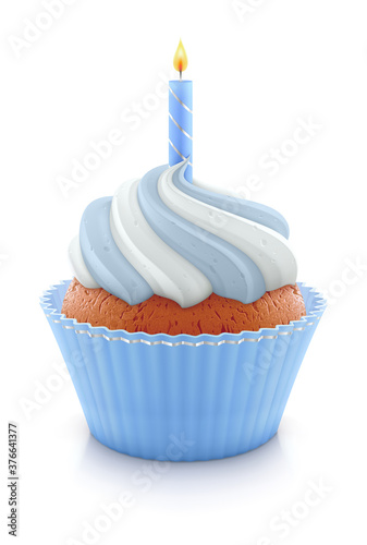 Birthday cupcake with blue candle