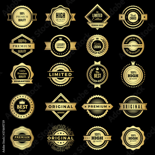 Badges collection. Premium promo high quality logos or badges warranty stamps vector shape. Badge label premium, guarantee and best emblem illustration