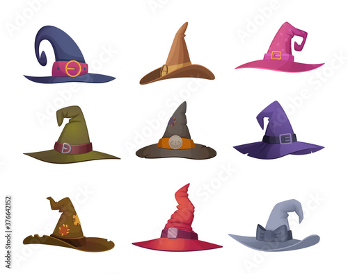 Halloween hat. Cap for witch scary symbols for halloween party celebration fashioned black female clothes vector illustrations. Halloween top hat  scary costume clothing