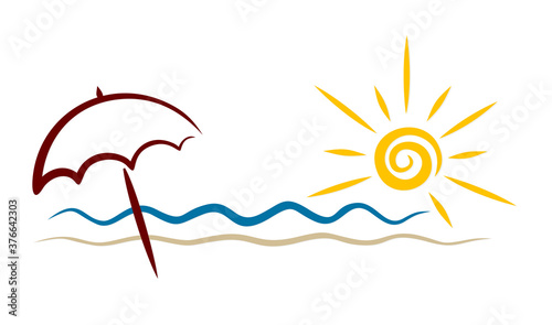 Symbol of a beach umbrella on the seashore.