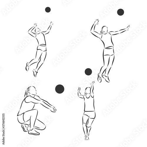 Drawing of sport element .Vector, volleyball player, volleyball, vector sketch illustration