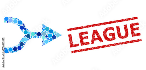 Circle mosaic combine arrow right and LEAGUE unclean seal. Stamp includes LEAGUE caption between parallel lines. Vector mosaic is based on combine arrow right icon,