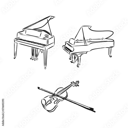 Doodle musical instruments set, vector, set of musical instruments, vector sketch illustration