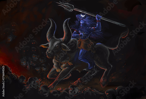 lord shiva and nandi fighting in hell  photo