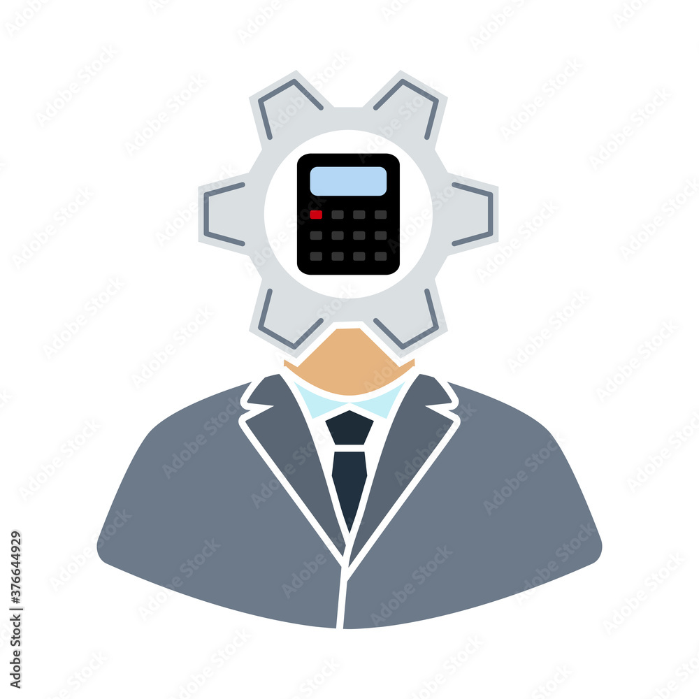 Analyst With Gear Hed And Calculator Inside Icon Analyst With Gear Hed And Calculator Inside Icon