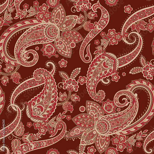 Paisley vector seamless pattern. Fantastic flower  leaves. Batik style painting. Vintage background